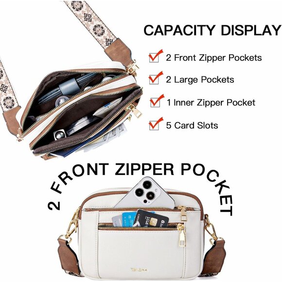 Telena Women Beige With Brown Leather Shoulder Handbags With Adjustable Strap - Picture 5 of 7